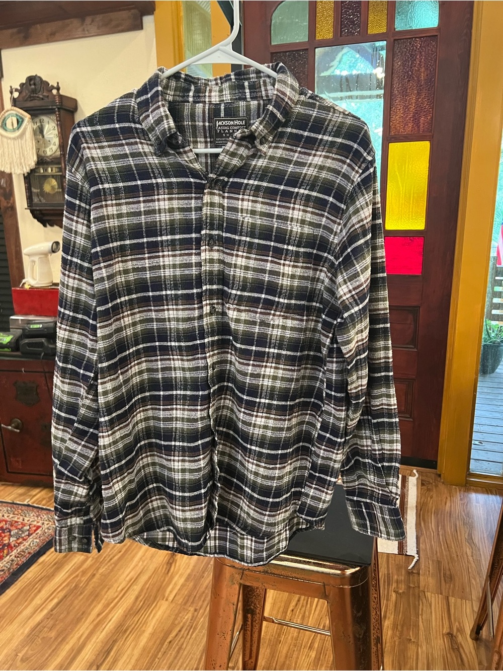 Jackson Hole Men's Black and White Plaid Long-Sleeve Button-Down Flannel Shirt
